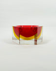 1950s RED RUBY GOLD MURANO MANDRUZZATO SOMMERSO FACETED GLASS HEXAGON BOWL