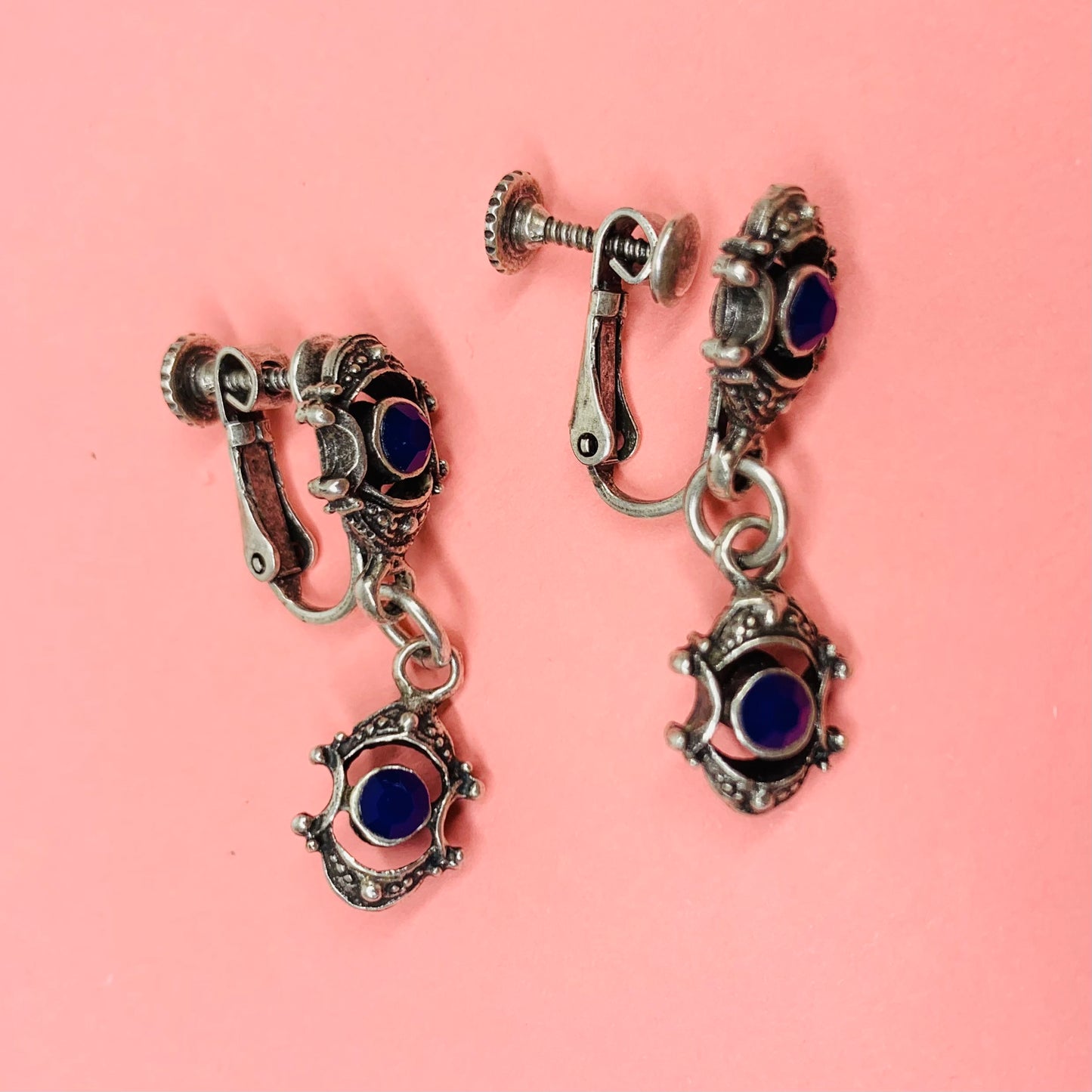 ANTIQUE SILVER LAPIS EARRINGS