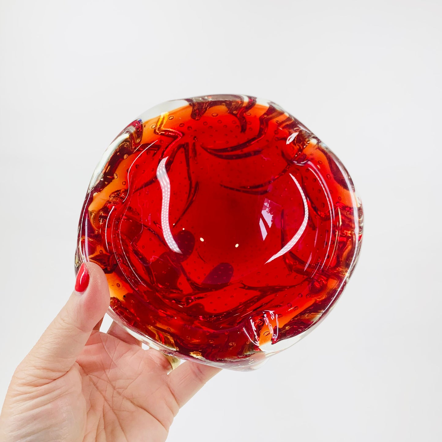 1950s MURANO RED BULLICANTE PINCHED BOWL/ASHTRAY