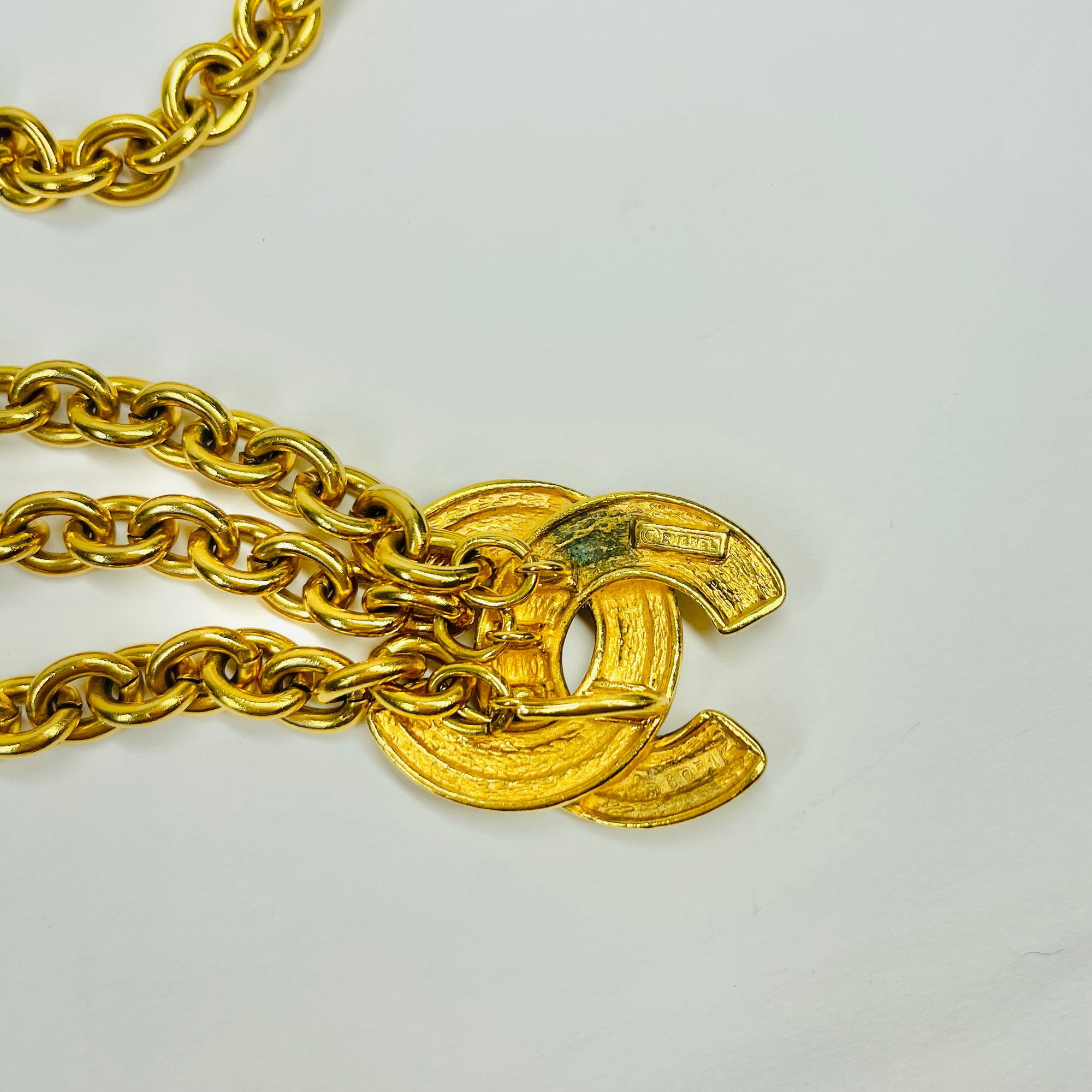1990s CHANEL MATELASSE GOLD PLATED LOGO BELT