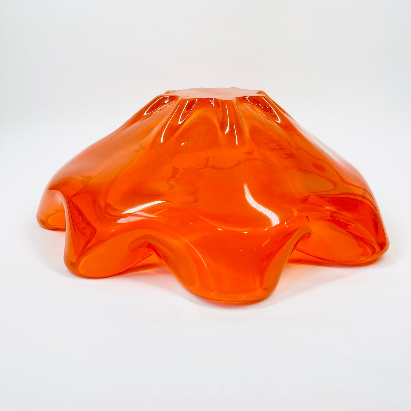 1970s JAPANESE ORANGE GLASS FLOWER BOWL