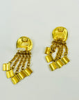 1996 CHANEL CC LOGO CHAIN LETTERS TASSELS DROP CLIP ON EARRINGS