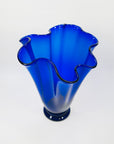 1960s MURANO COBALT BLUE FAZZOLETTO HANDKERCHIEF GLASS VASE