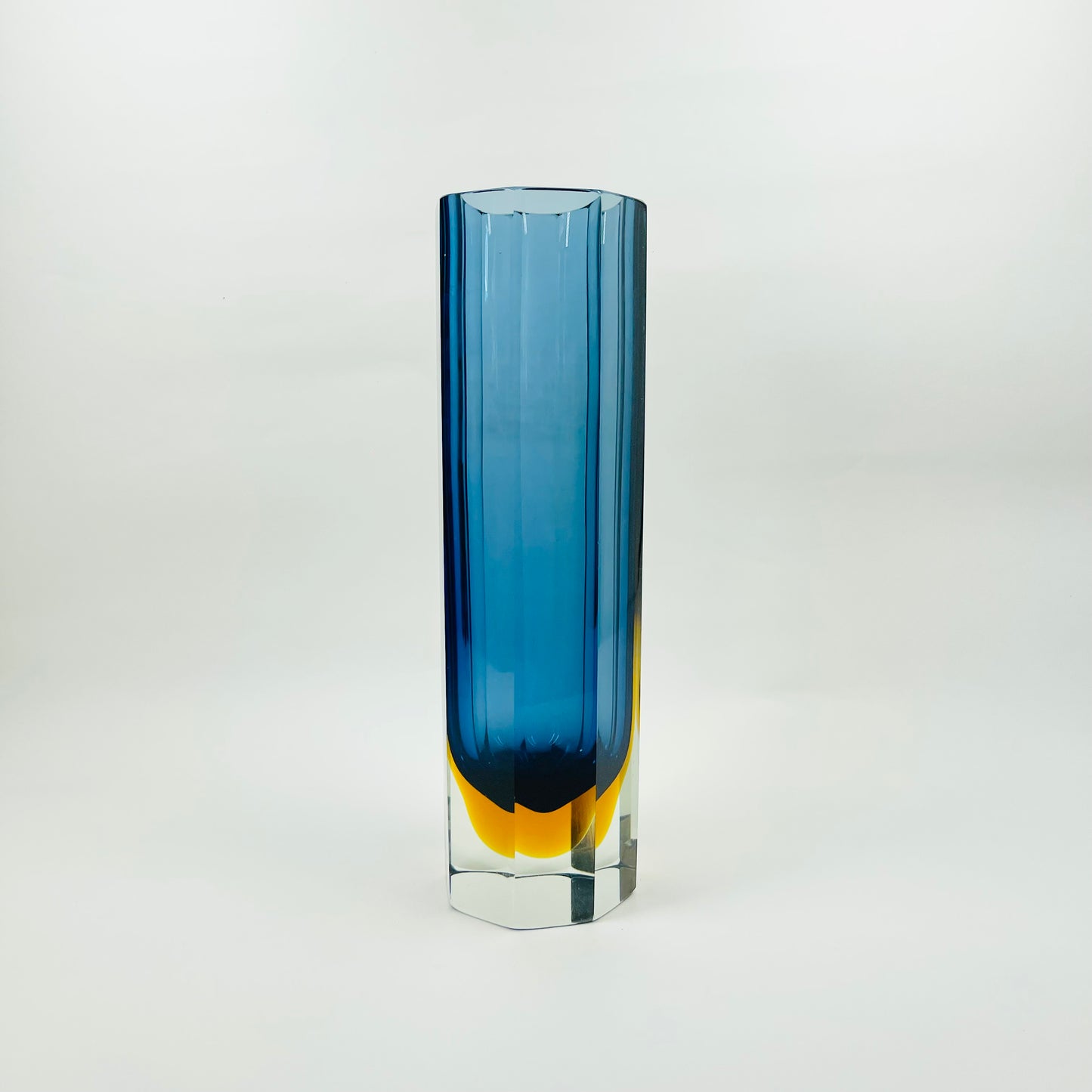 BLUE AMBER SOMMERSO GLASS HEXAGON MANDRUZZATO VASE