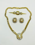 1980s OROTON COSTUME PEARL NECKLACE EARRINGS BROOCH SUITE