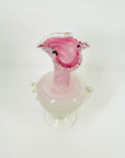 ANTIQUE MURANO PINK WHITE LATTICINO SOMMESO GLASS FOOTED RUFFLE RIM VASE