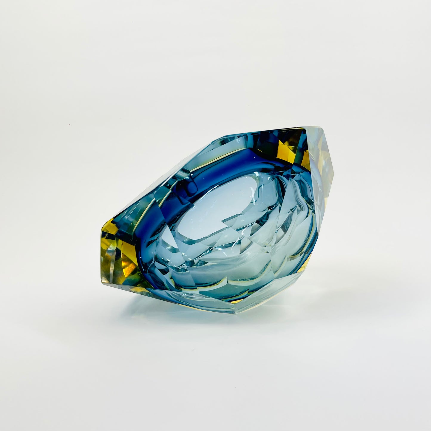 1950s FACETED MURANO TRI-COLOUR BLUE GEODE BOWL/ASHTRAY