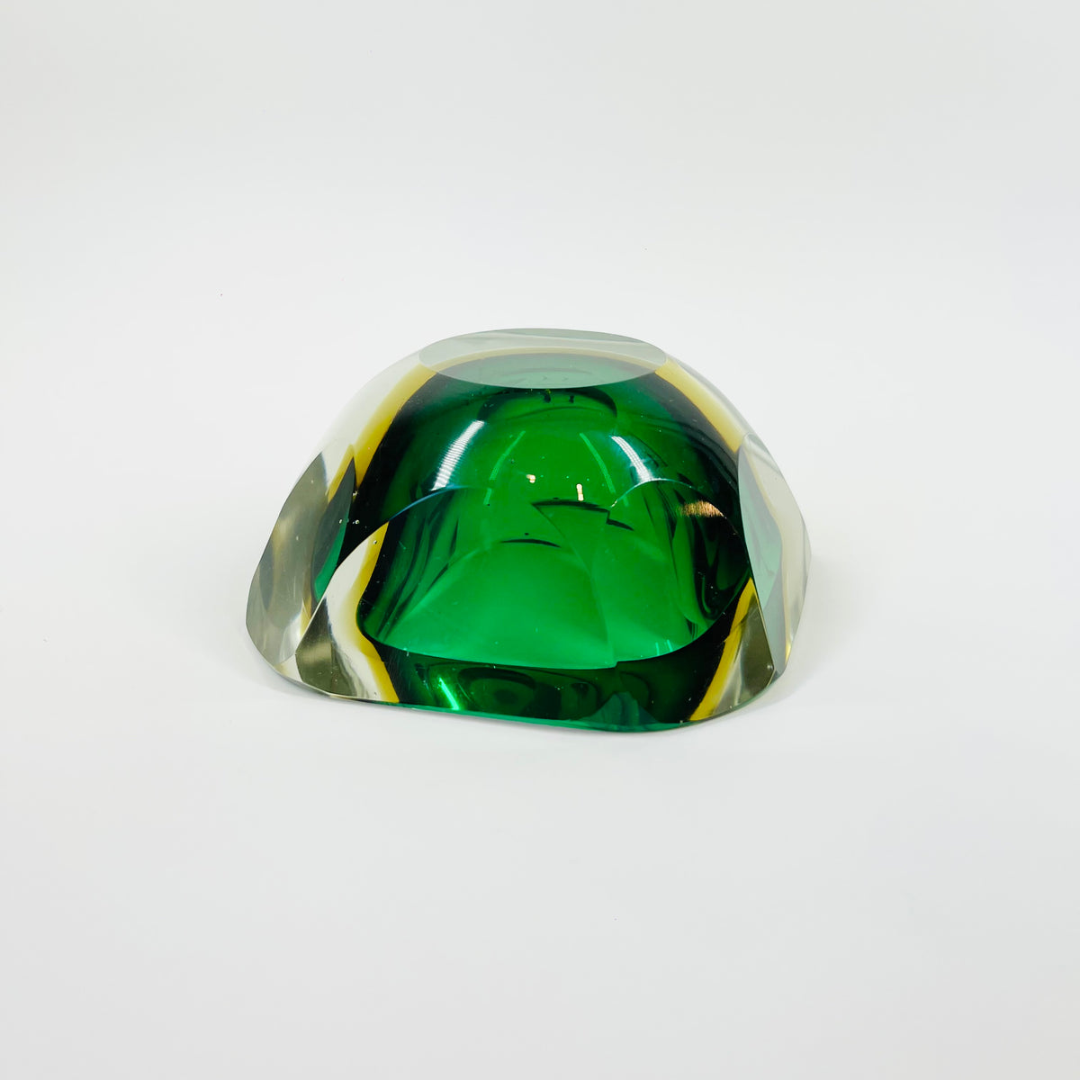 1950s MURANO MANDRUZZATO GREEN YELLOW SOMMERSO DIAMOND FACETED GLASS BOWL