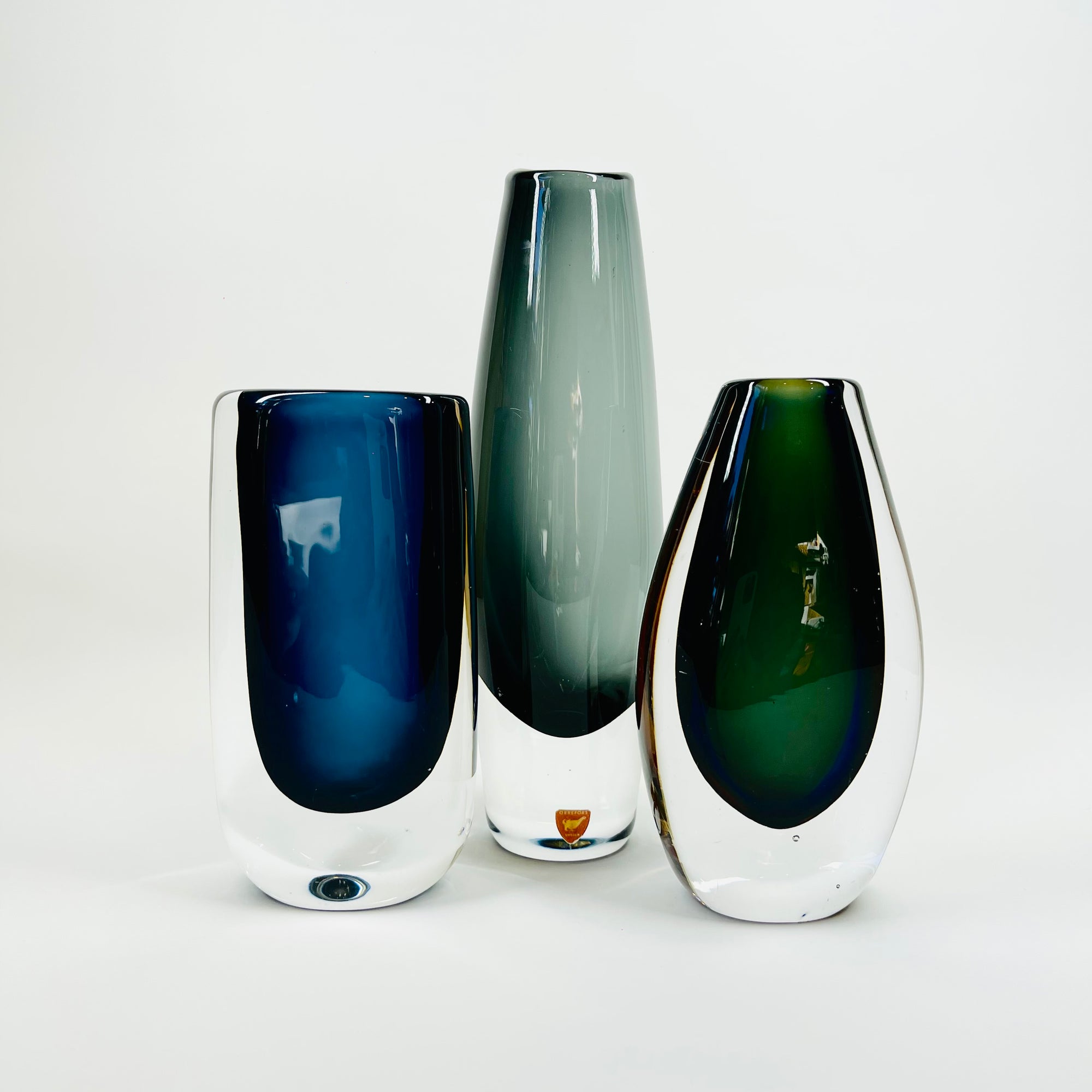 1950s HARLEQUIN SOMMERSO GLASS POSY VASE BY VICKE LINDSTRAND FOR KOSTA BODA