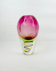 1950s PINK GREEN SOMMERSO MURANO SOMMERSO GLASS VASE WITH LATTICINO SWIRLS