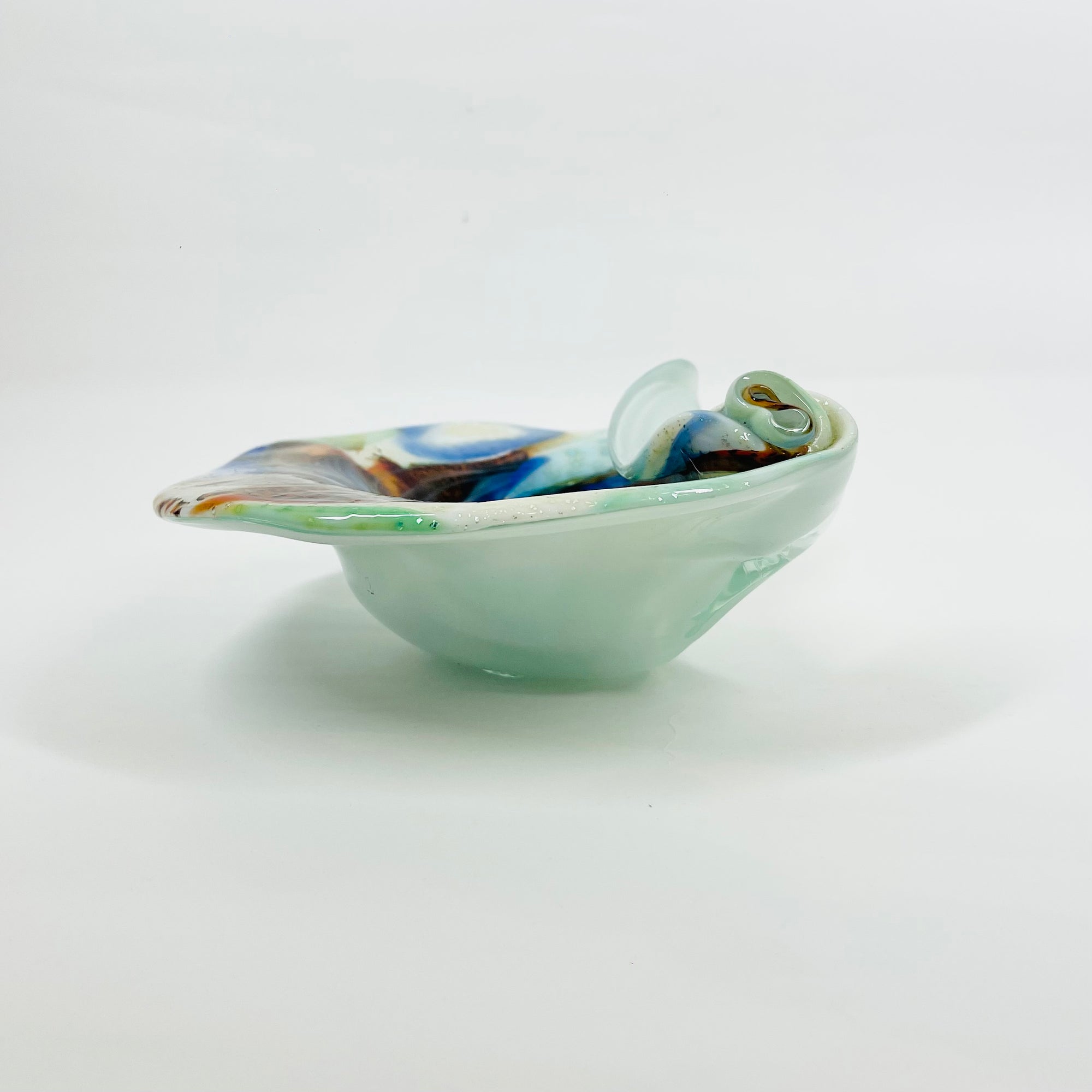 1950s MULTI COLOURS CASED MURANO SWIRLS GLASS SHELL BOWL