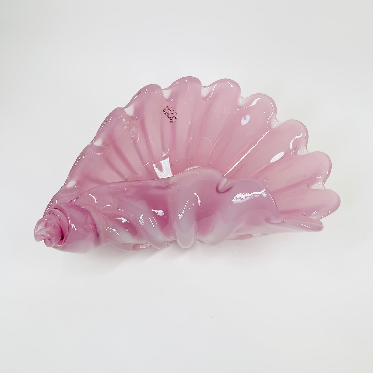 1950s PINK MURANO OPALINE GLASS SHELL BOWL WITH PEARL