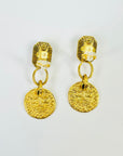 1993 CHANEL GRIPOIX AMBER GLASS COIN DROP CLIP ON EARRINGS
