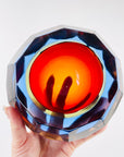 1950s MURANO MANDRUZZATO HARLEQUIN SOMMERSO DIAMOND FACETED GLASS BOWL