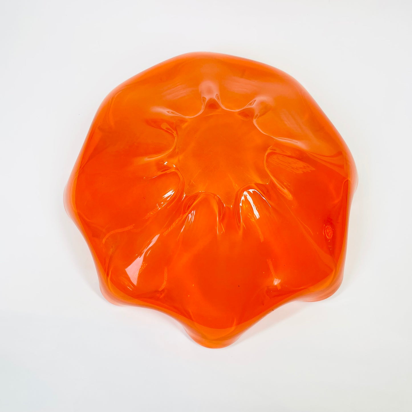 1970s JAPANESE ORANGE GLASS FLOWER BOWL