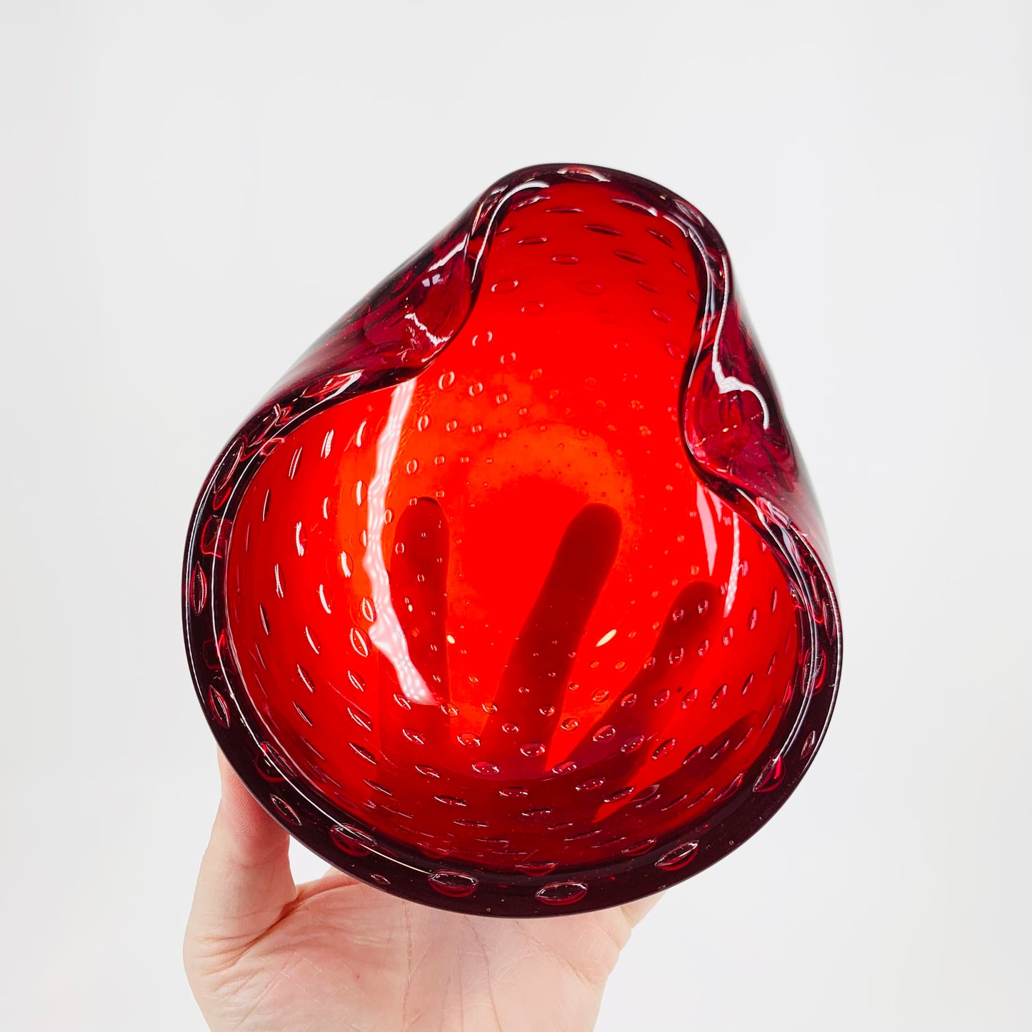 MCM MURANO RED PINCHED BOWL