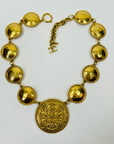 1980s CHANEL ESTRUCAN STYLE LOGO MEDALLION NECKLACE