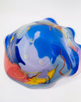 1986 SIGNED HAND MADE HARLEQUIN CAMEO COBALT BLUE BASE SPATTER ART GLASS XL BOWL BY JOHN MACPHERSON