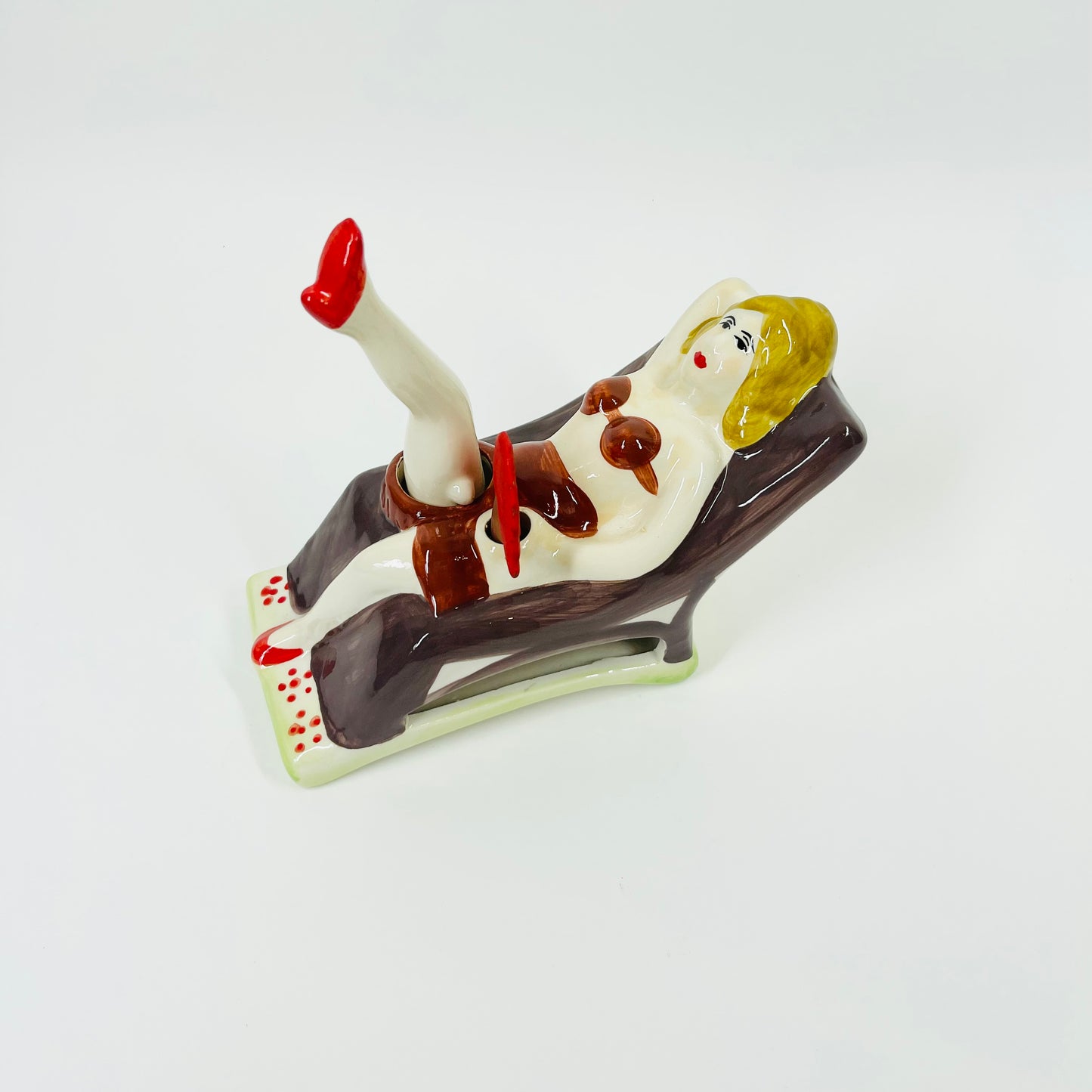 1940s HAND PAINTED NAUGHTY NODDER JAPANESE PIN UP GIRL ASHTRAY