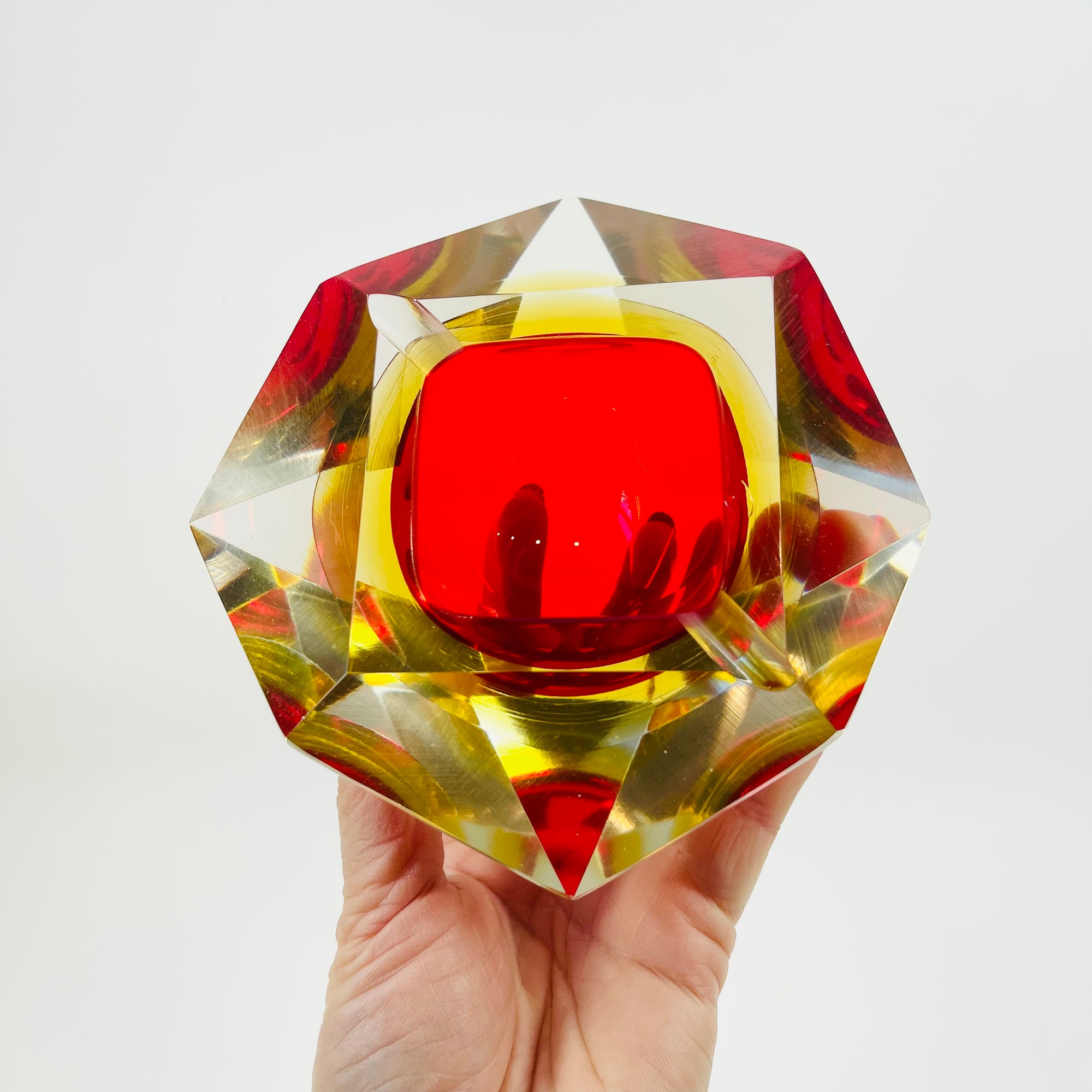 1950s FACETED MURANO RED YELLOW GEODE BOWL
