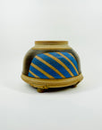 1980s AUSTRALAIN BLUE BROWN POTTERY FOOTED VASE BY GRAHAM CARR