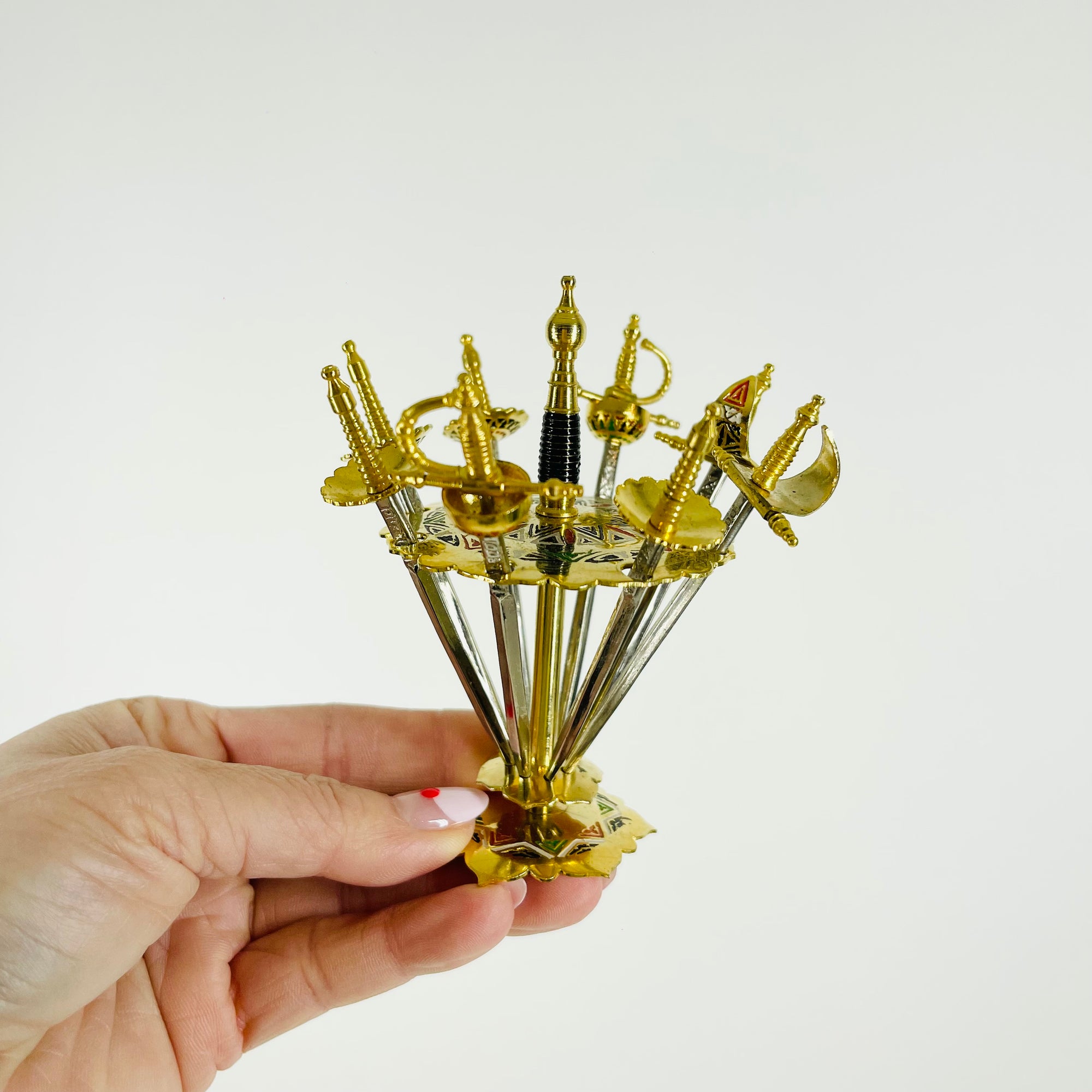1950s TOLEDO USA ENAMEL SWORD COCKTAIL STICKS SET
