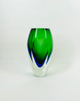 1960s GREEN BLUE HARLEQUIN MURANO SOMMERSO FACETED GLASS BLOCK VASE