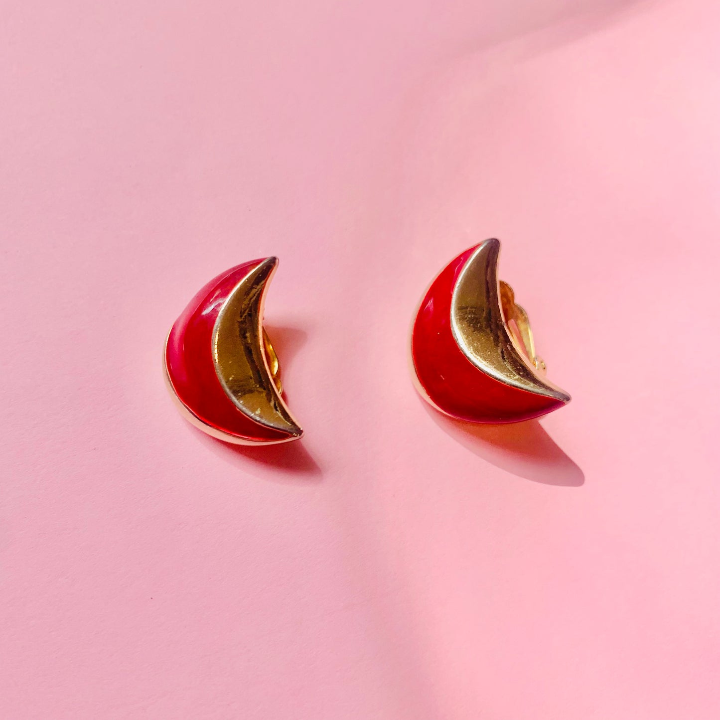 RED ENAMEL CRESCENT MOON EARRINGS