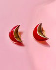 RED ENAMEL CRESCENT MOON EARRINGS