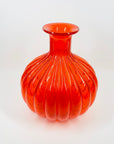 1970s ITALIAN EMPOLI ORANGE RIBBED GLASS ROUND BOTTLE VASE
