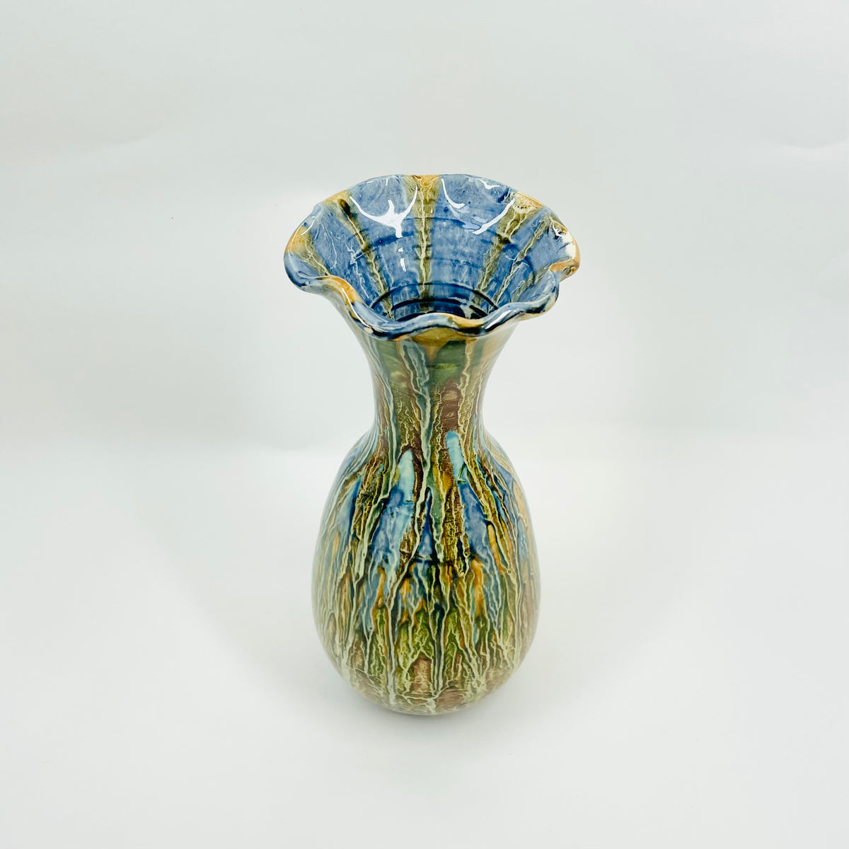 Simron Vase 1990s SIMRON BLUE YELLOW DRIP GLAZE POTTERY VASE – GLASS ET CETERA