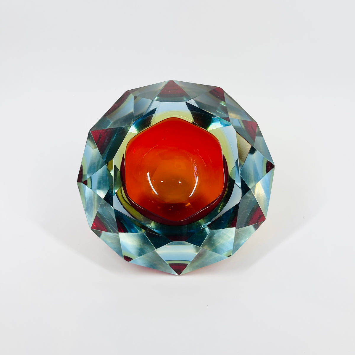 1950s MURANO MANDRUZZATO RUBY SOMMERSO DIAMOND FACETED GLASS BOWL