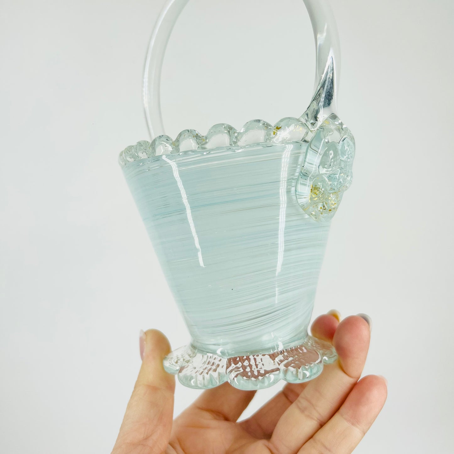 1950s VENETIAN BLUE LATTICINO GLASS BASKET