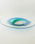 1980s MOUTH BLOWN BLUE GREEN ART GLASS BOWL BY SETSUKO OGISHI