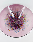 1990s AUSTRALIAN MOUTH BLOWN PINK PURPLE SPATTER ART GLASS BOWL BY MATT LARWOOD