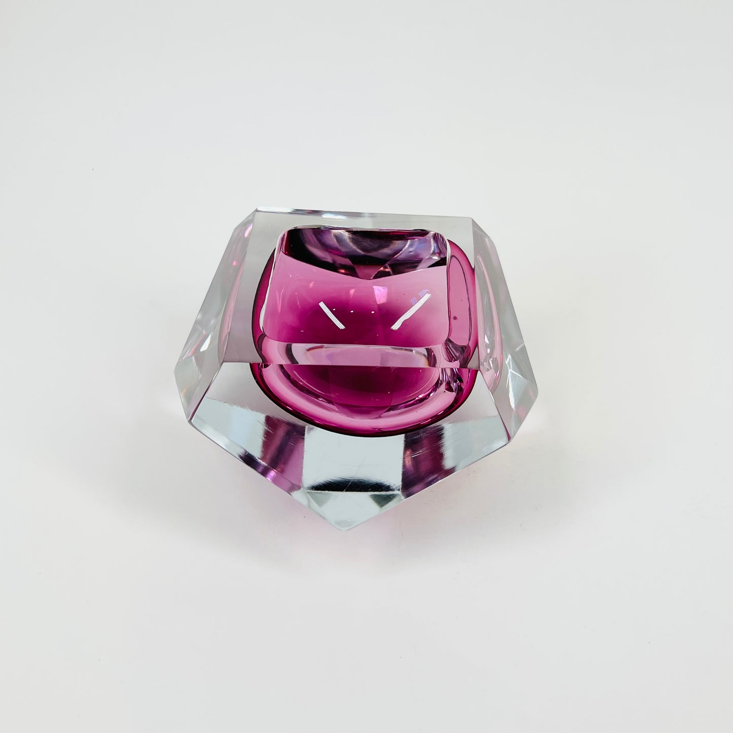 1950s FACETED MURANO CRANBERRY PINK GEODE BOWL