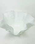 1960s MURANO CASED WHITE RUFFLE RIM HANDKERCHIEF GLASS VASE MILLEFIORI