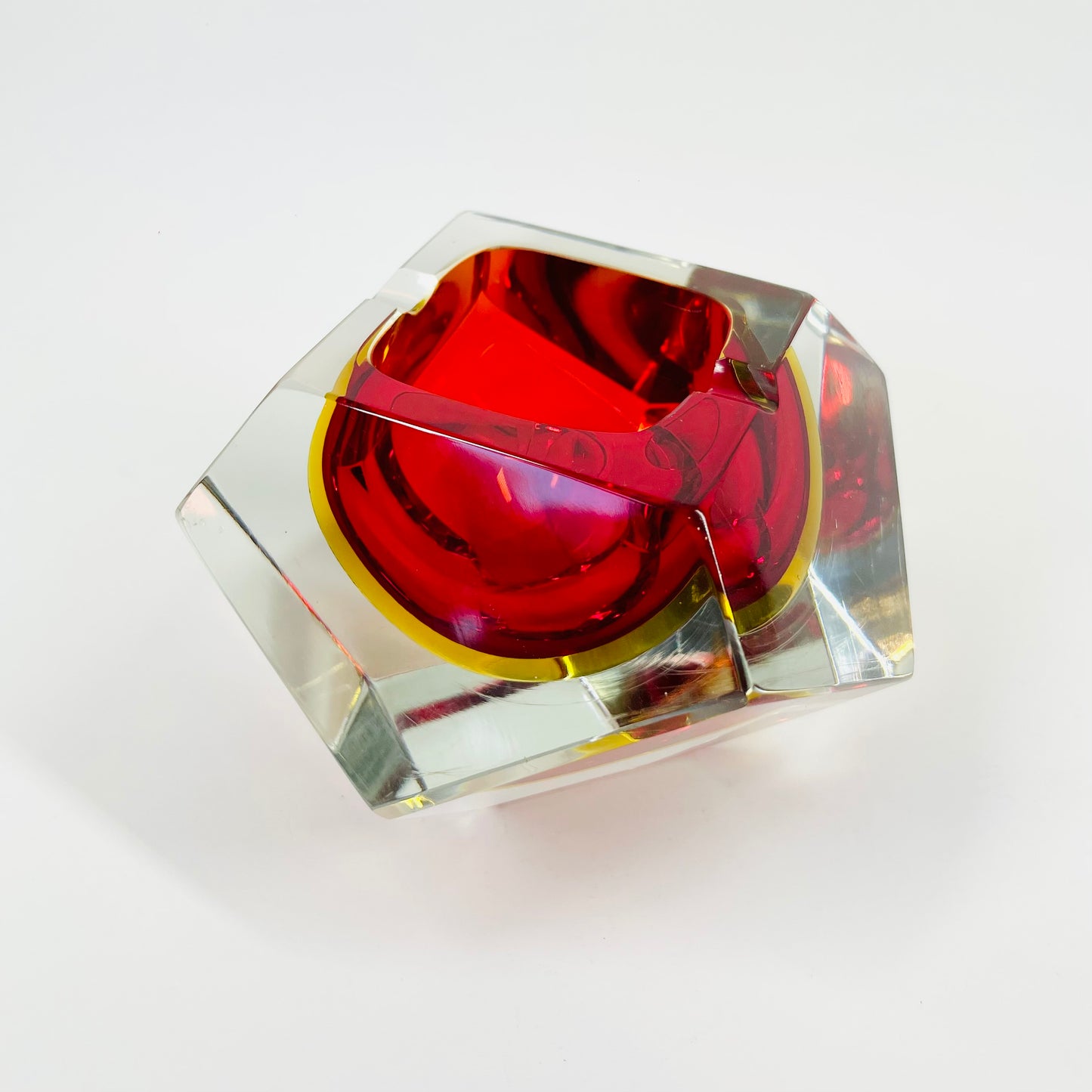 1950s FACETED MURANO RED YELLOW GEODE BOWL