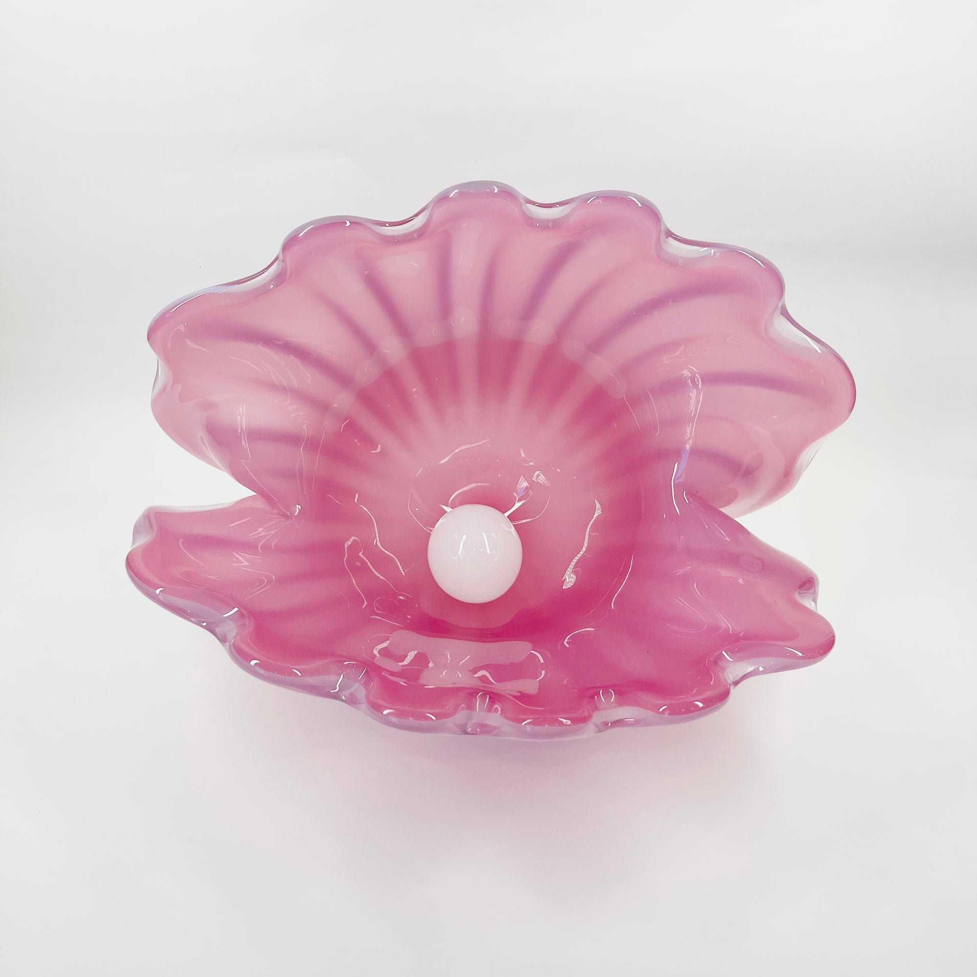 1950s PINK MURANO OPALINE GLASS CLAM SHELL BOWL (XL)