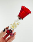 1950s SALVIATI VENETIAN RED RUBY GOLD AVENTURINE SWAN STEM GLASSES