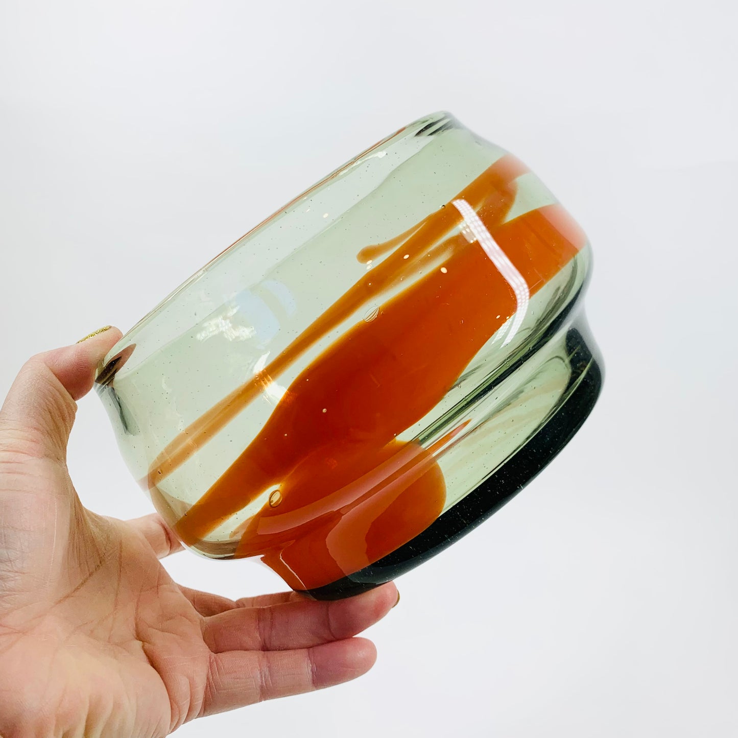 80s GREY ORANGE GLASS BOWL