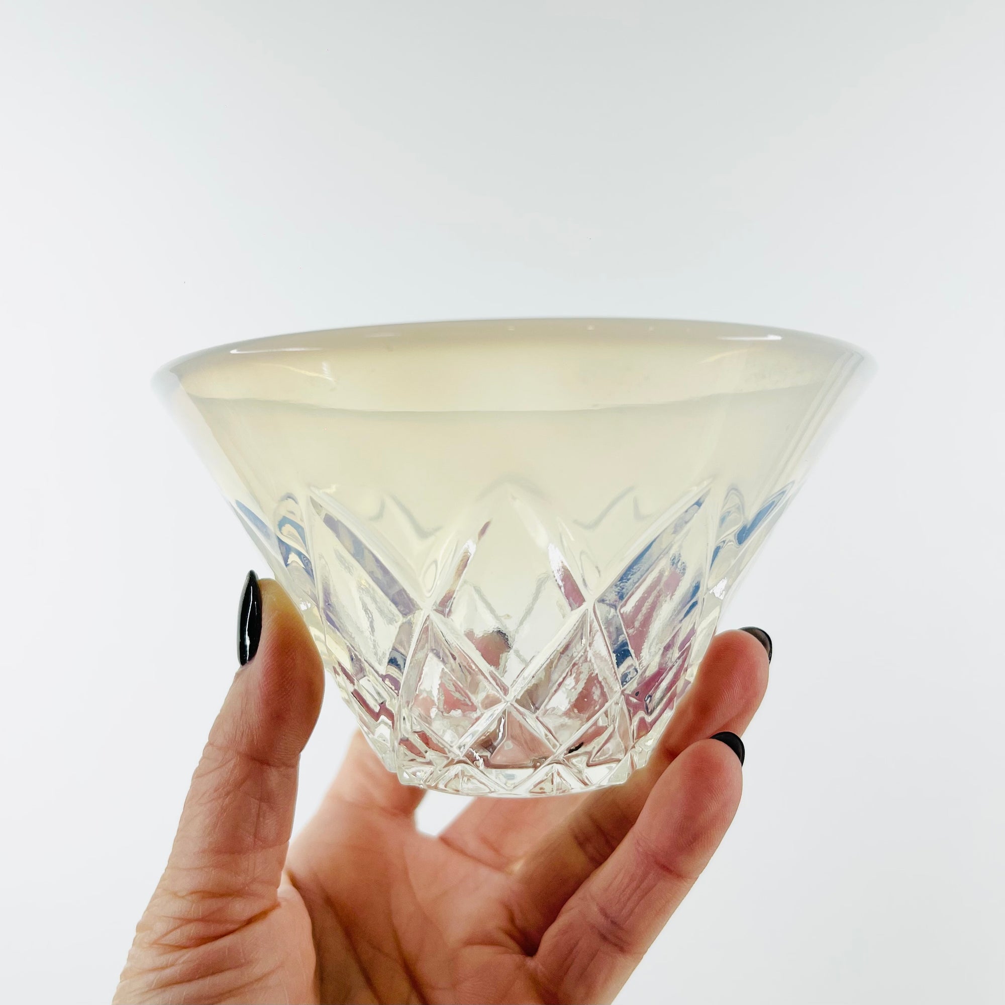 ANTIQUE PRESSED OPALESCENT GLASS MINI BOWL