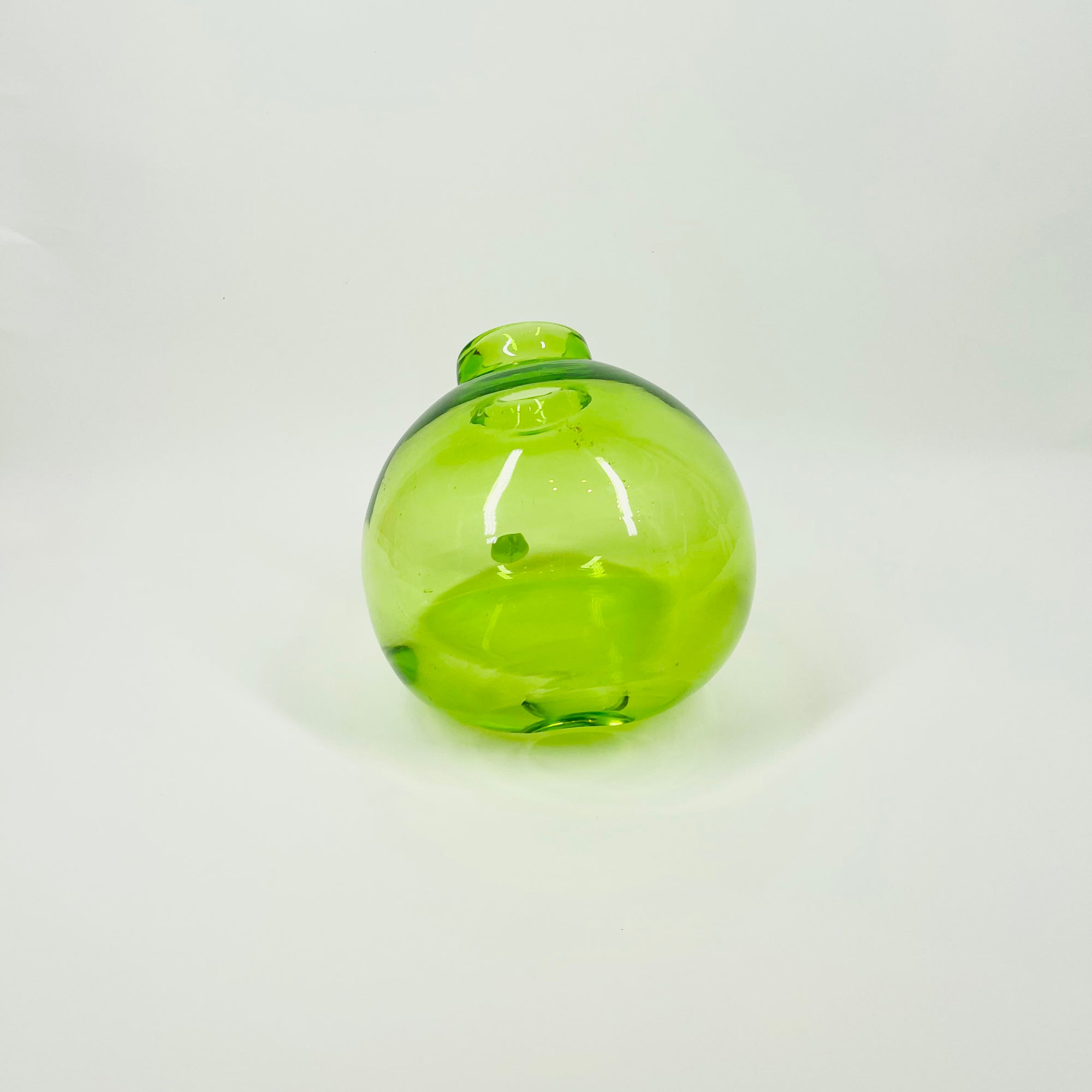 1980s HAND MADE GREEN GLASS POSY SLANT VASE