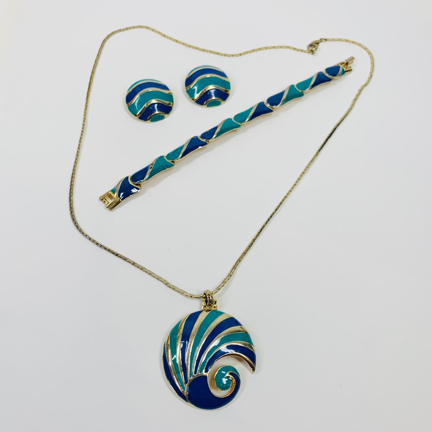 70s BARCS BLUE TURQUOISE ENAMEL NECKLACE SUITE