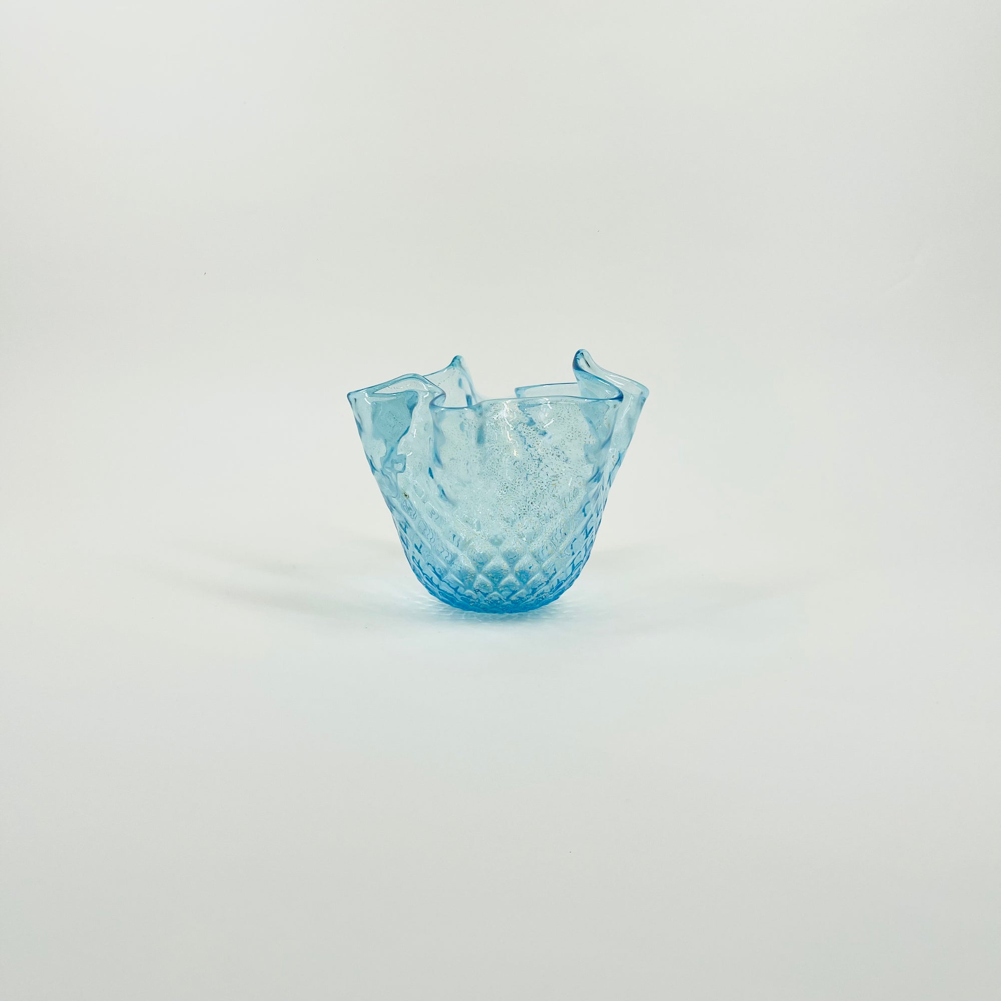 1940s MURANO MINI BLUE HANDKERCHIEF VASE WITH GOLD AVENTURINE