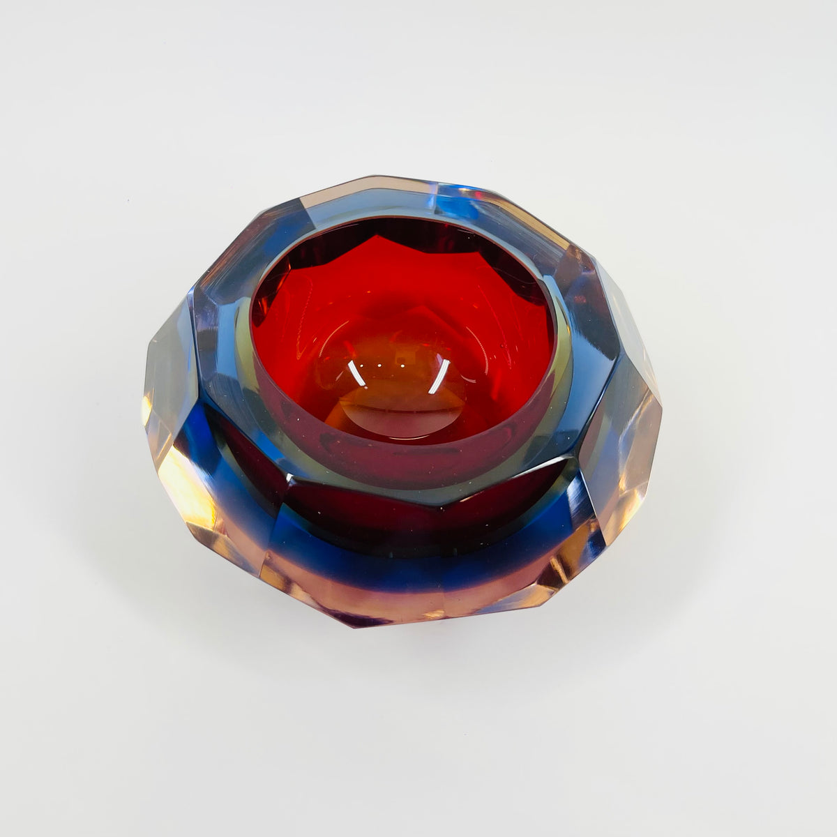 1950s MURANO MANDRUZZATO HARLEQUIN SOMMERSO DIAMOND FACETED GLASS BOWL