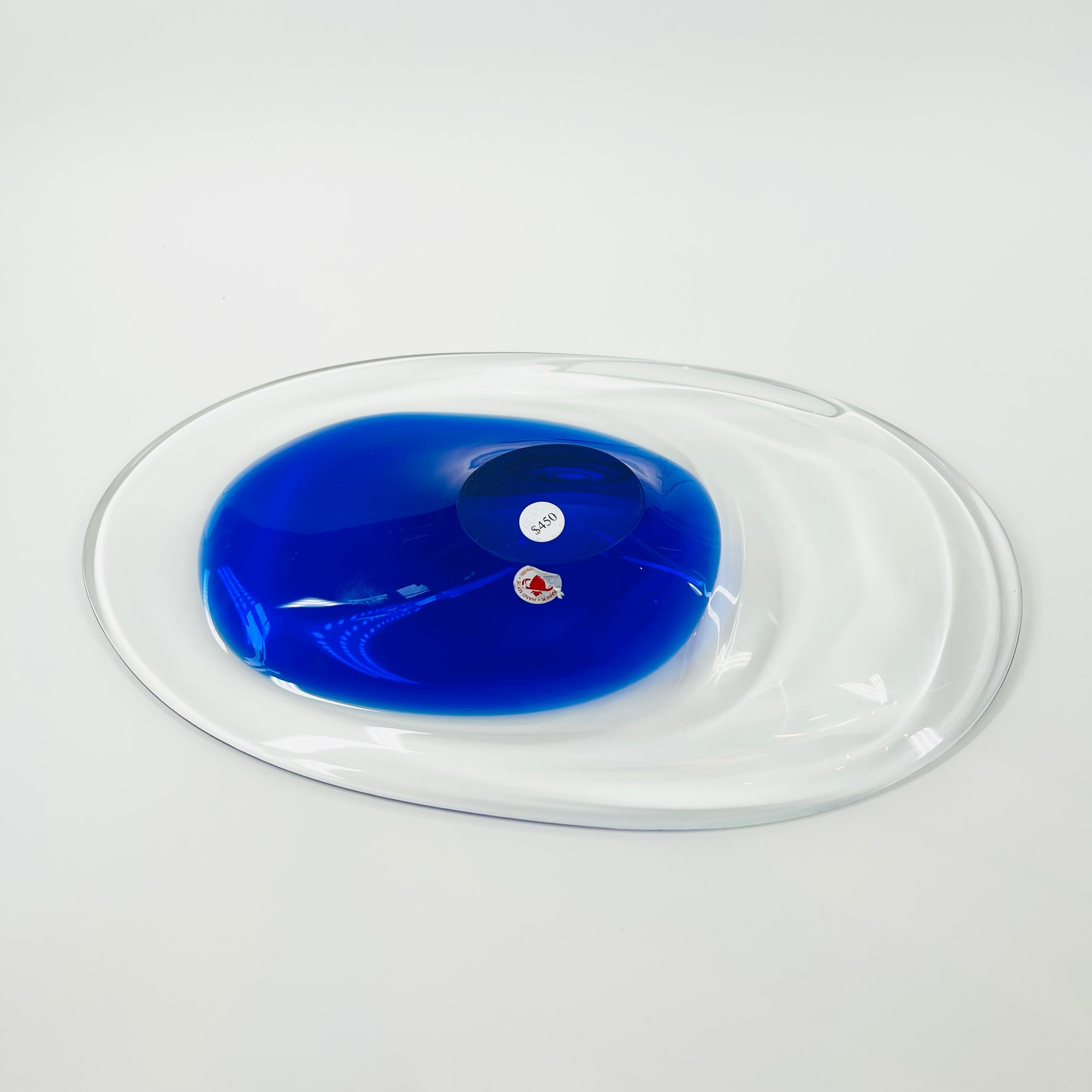1970s COBALT BLUE SOMMERSO GLASS BOWL BY CZECH GLASS ARTIST JAN BERANEK