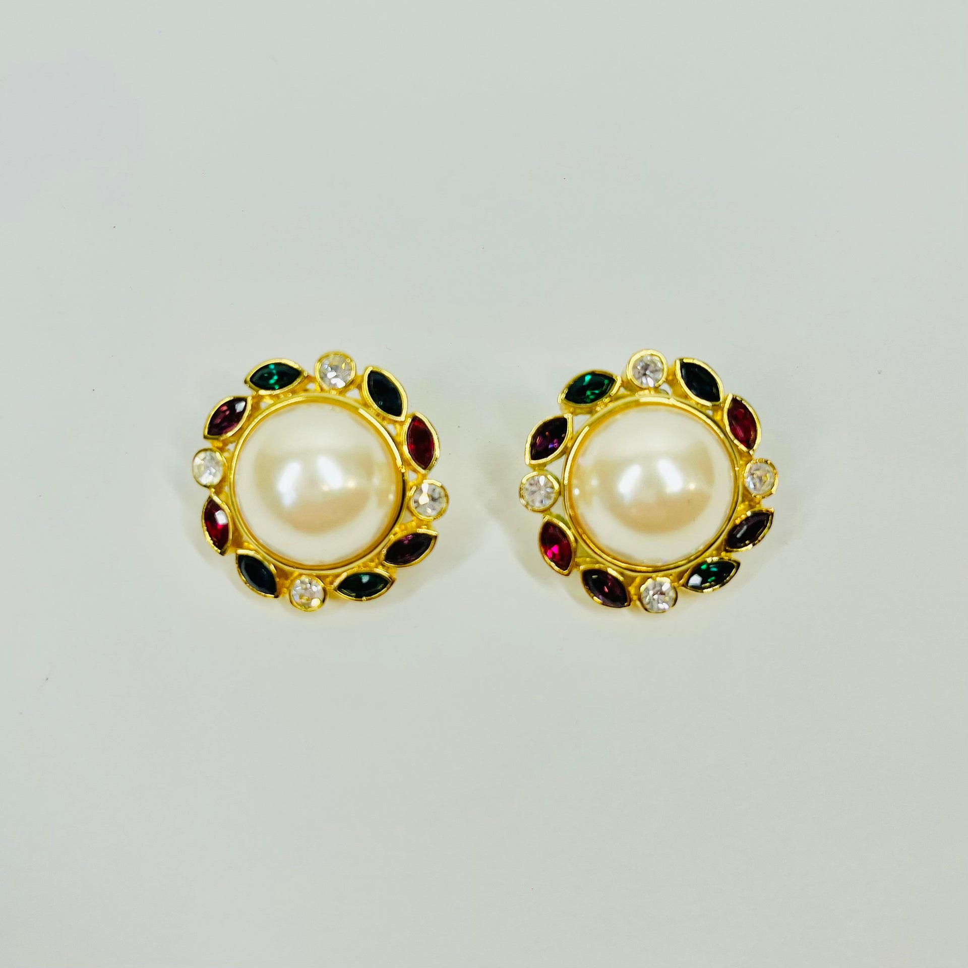 1980s OROTON PEARL TUTTI FRUITTI HALO CLIP ON EARRINGS