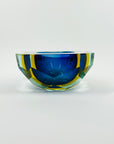 1950s MURANO MANDRUZZATO COBALT BLUE AMBER SOMMERSO DIAMOND FACETED GLASS BOWL