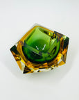 1940s GREEN GOLD AMBER MURANO MANDRUZZATO SOMMERSO FACETED GLASS BOWL/ASHTRAY